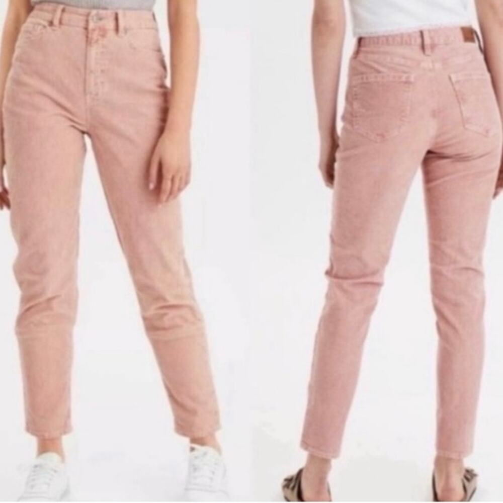 NWT American Eagle Curvy High Rise Mom Jeans Blush Pink Corduroy Coquette Sz 6